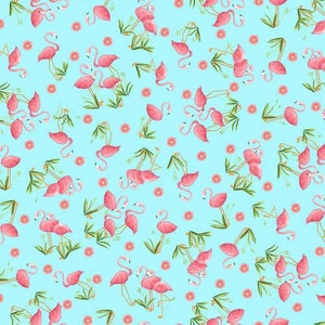 Lets Flamingl, Aqua, Large, Flamingo, cotton fabric, Blank Quilting, Flamingo, fabric by the yard