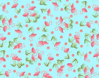 Lets Flamingl, Aqua, Large, Flamingo, cotton fabric, Blank Quilting, Flamingo, fabric by the yard