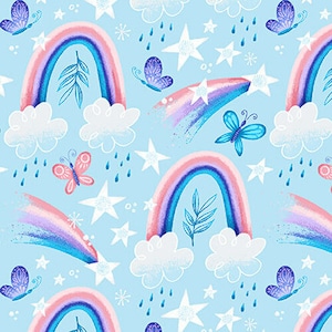 Blue, Rainbows, sparkles like a unicorn, Blank Quilting, fabric by the yard