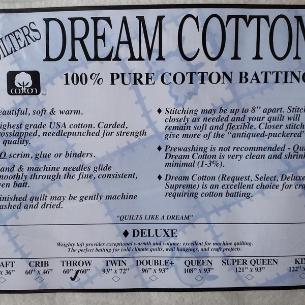 Quilters Dream, Cotton, Deluxe, Batting, Throw, 60" x 60"