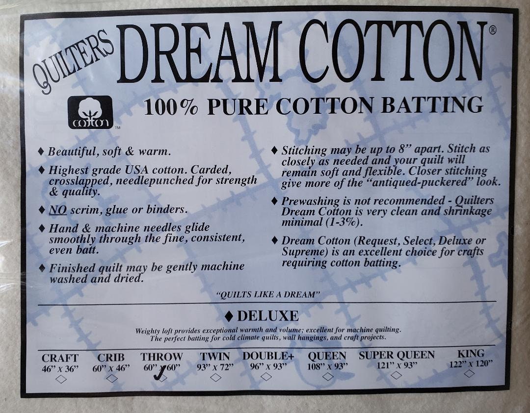 Quilters Dream, Cotton, Deluxe, Batting, Throw, 60 X 60 Etsy