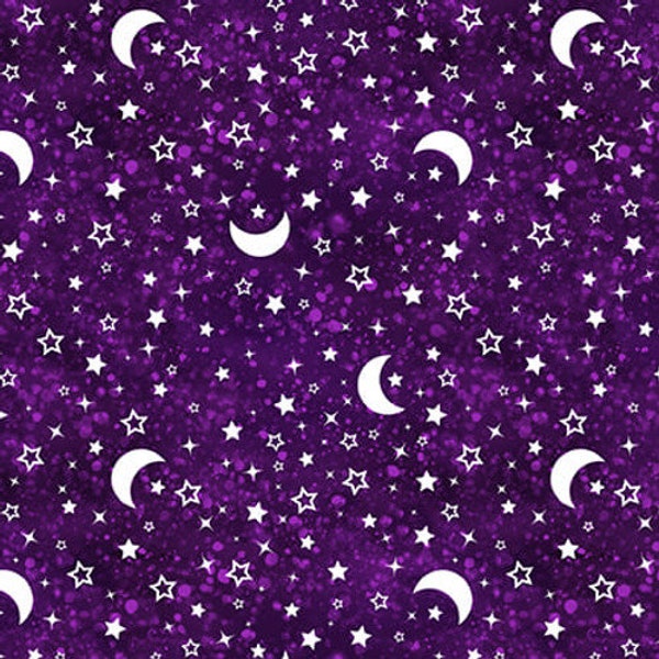 Hallowishes 3375-55 purple, stars, moons, Blank Quilting, fabric by the yard