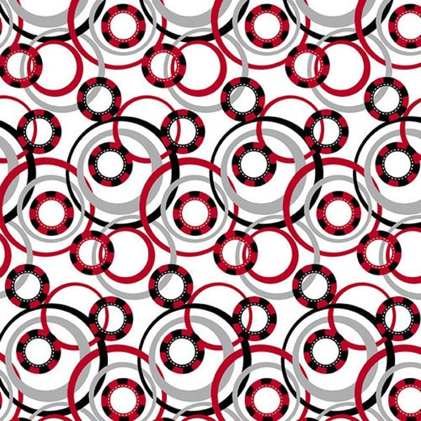 Scarlet Story, 3133-01, black, red, gray,white, Blank Quilting, rings, circles, fabric by the yard