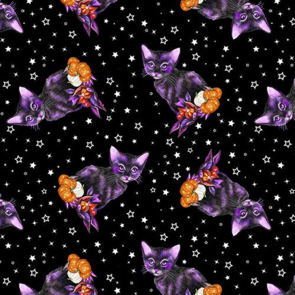 Hallowishes 3367-99 black, cats, Blank Quilting, fabric by the yard