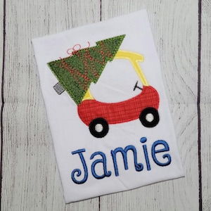 Kids, t-shirt, applique, embroidered, little car, and tree