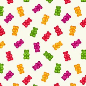 Herban Sprawl, Gummy Bears, ecru , Cotton Fabric, Blank quilting, fabric by the yard
