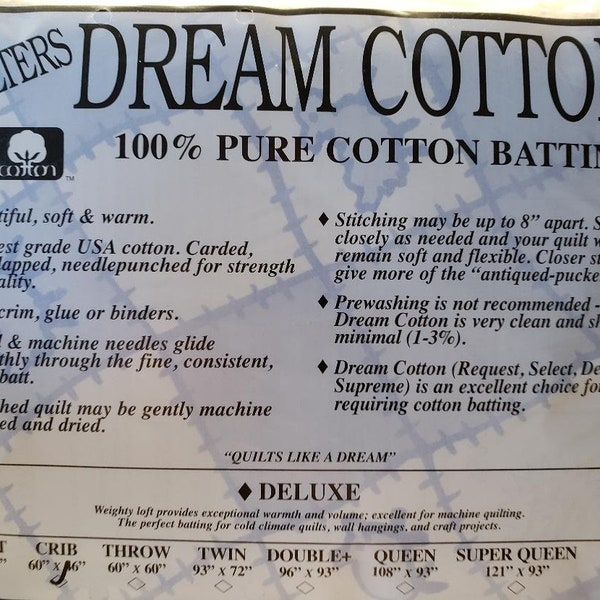 Quilters Dream Cotton, Deluxe, Batting, Crib, 60" x 46"