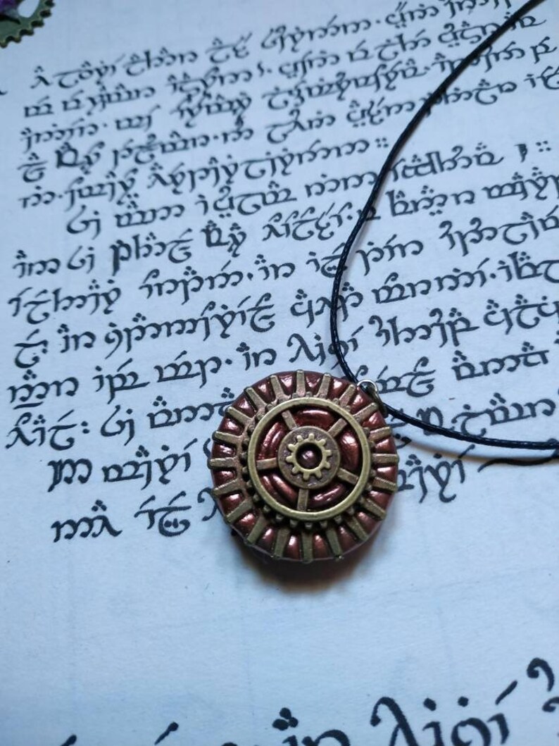 Steampunk pendant purple rhinestone double sided