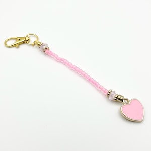 Beaded Light Pink Keychain With Heart Charm