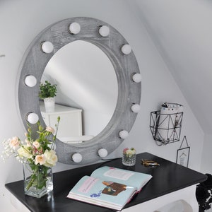 Hollywood Vanity Mirror | Silver Wooden Makeup Mirror with Lights | Glam Dressing Table Mirror | Gift for Her | Handcrafted Decor