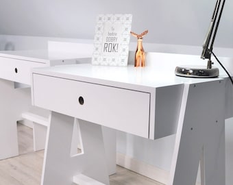Premium Scandinavian Children’s Desk – White Wooden Montessori Study Desk | Handcrafted Scandinavian Wooden Study Table for kidsroom