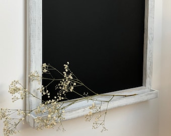 Shabby Chic Magnetic Chalkboard, Rustic Pine Frame with Shelf