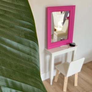Handcrafted Wooden Vanity Set with Fuchsia Mirror – Children's Beauty Table