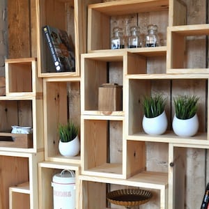 Wooden wall shelves for Scandinavian style home decoration, solid pine wood shelves, wood bookcase for living room, bedroom, hall, pantry
