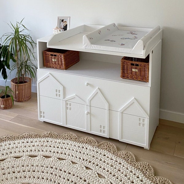 Commode solide et spacieuse avec table à langer pour bébés Commode originale blanche avec tiroirs bébé, commode de haute qualité pour enfant