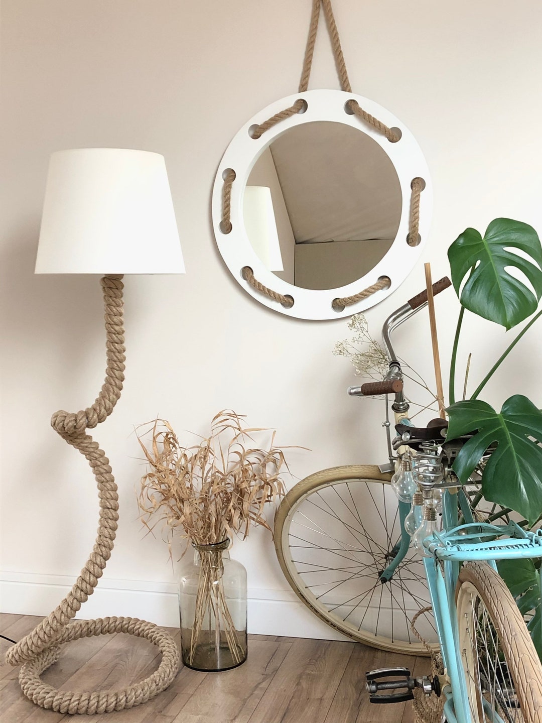 Curve Lamp Made of Jute Rope Designer Boho Lamp Made of Jute Etsy