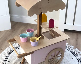 Handgemaakte houten ijskar | Luxe kinderspeelset met wielen | Premiumcadeau voor een kleuter van 3-6 jaar | Speelgoed voor in de speelkamer