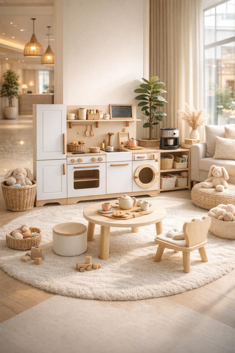 Solid Wood Montessori Play Kitchen – Heirloom Quality, Dishwasher, Oven, Accessories