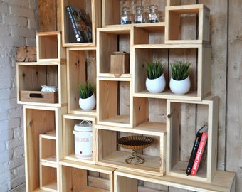 wooden wall shelves, solid pine wood shelves, Scandinavian wood bookcase