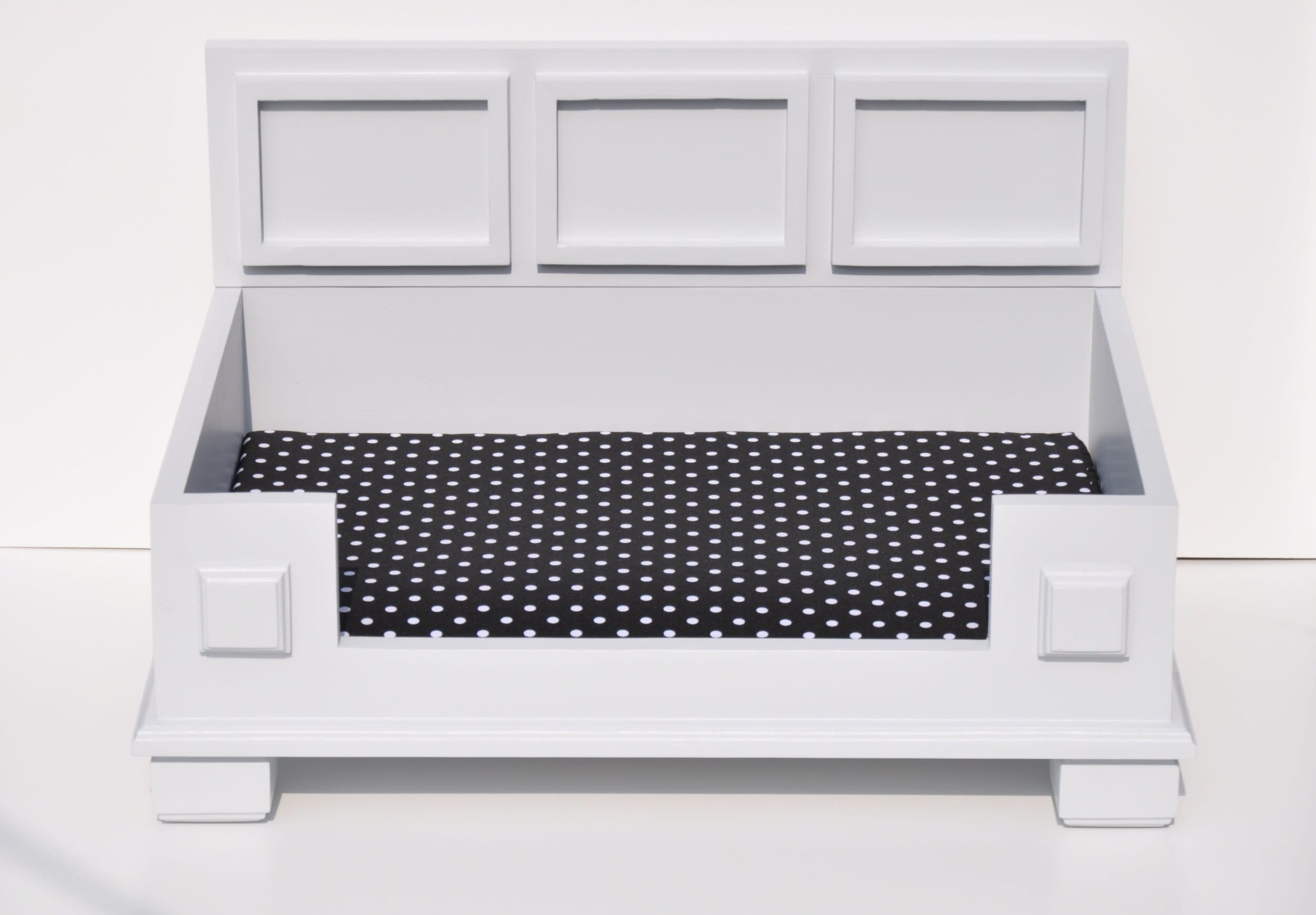 Gray Wooden Dog Bed, Carved Headboard, Small To Medium Breed