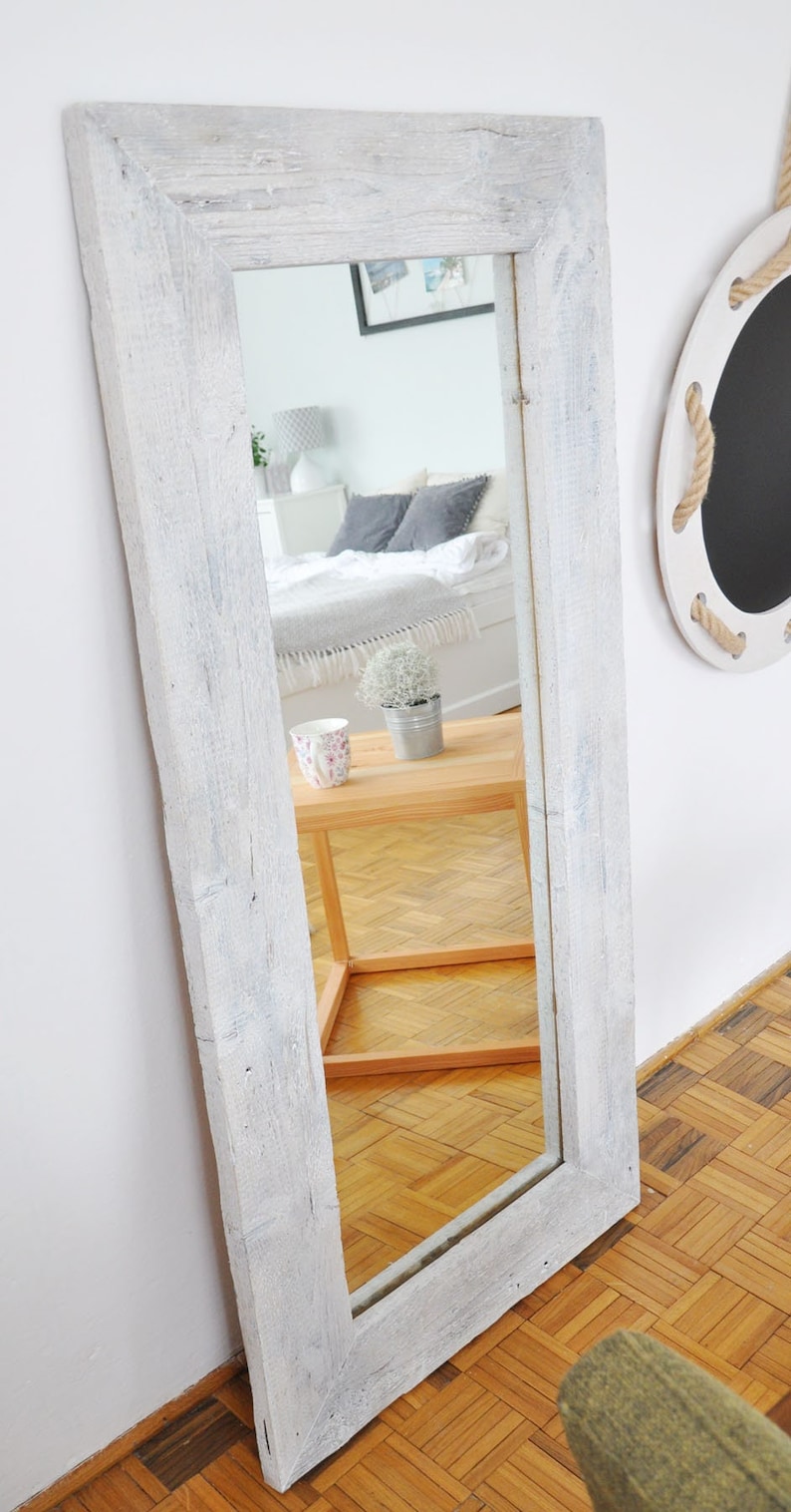 Rustic Whitewashed Mirror Large Whitewashed Pine Wood Mirror | Rustic Wall Decor (70x145cm) - Etsy