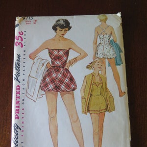 Vintage 50s Simplicity 4715 Misses Playsuit and Beach Jacket Sewing Pattern size 18 B36
