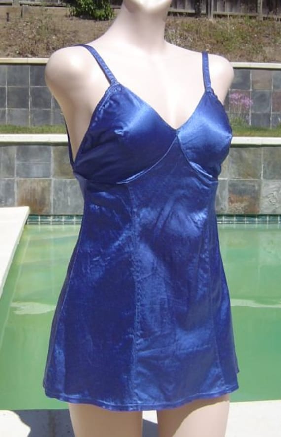 Vintage 30's Royal Blue Stretch Satin 2 Piece Skir