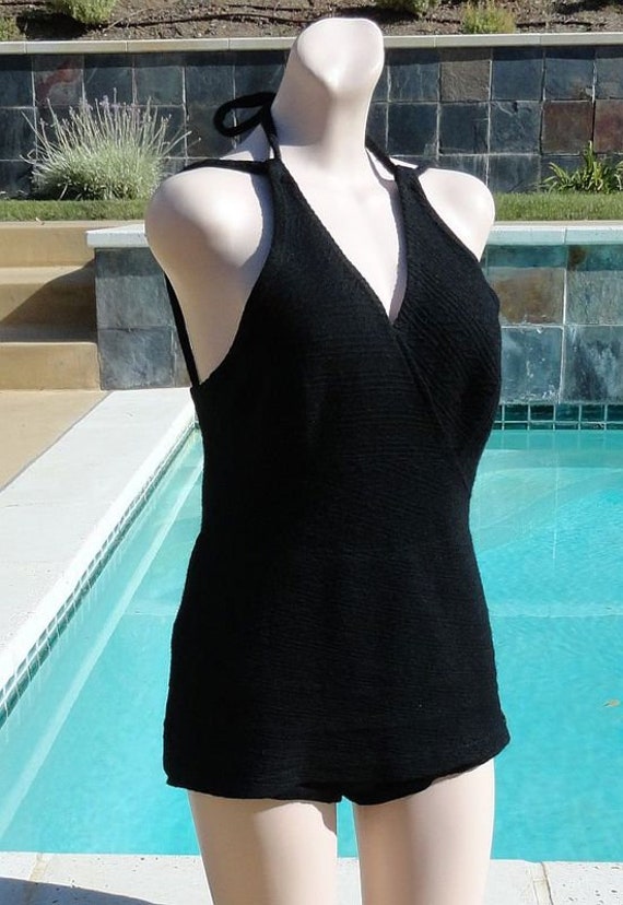Vintage 1930s Ladies Jantzen Black Wool Swimsuit 3
