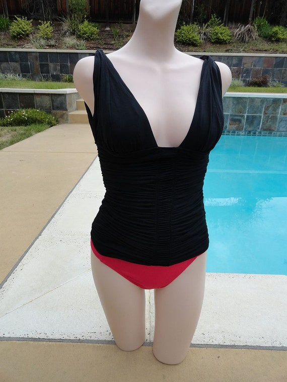 Black Carmen Marc Valvo Shirred Swimsuit Top Only 