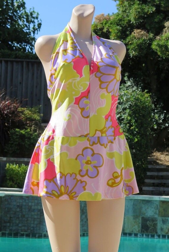 Vintage 70s BRIGANCE Graphic Bright Pastel Skirted