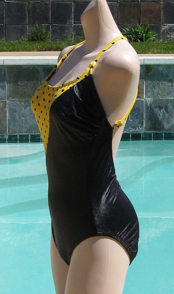 Vintage 70s SIRENA Yellow & Black Polka Dot Swims… - image 2