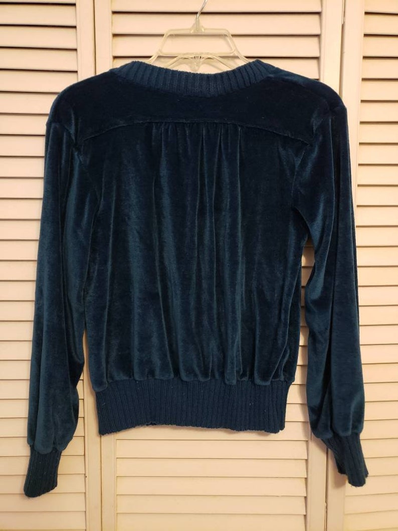 Vintage teal blue v-neck sweater crushed velvet Size Medium