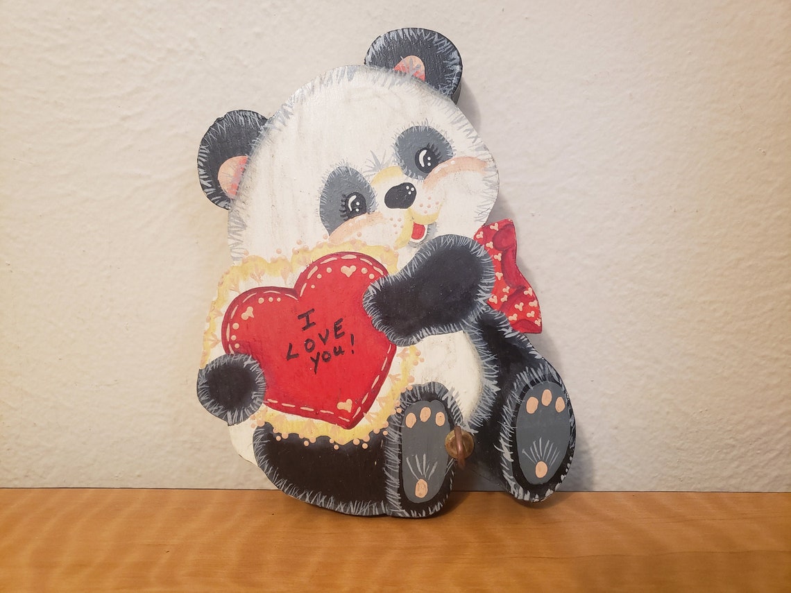 Vintage Panda Bear Valentine I Love You Wood Painted Novelty | Etsy