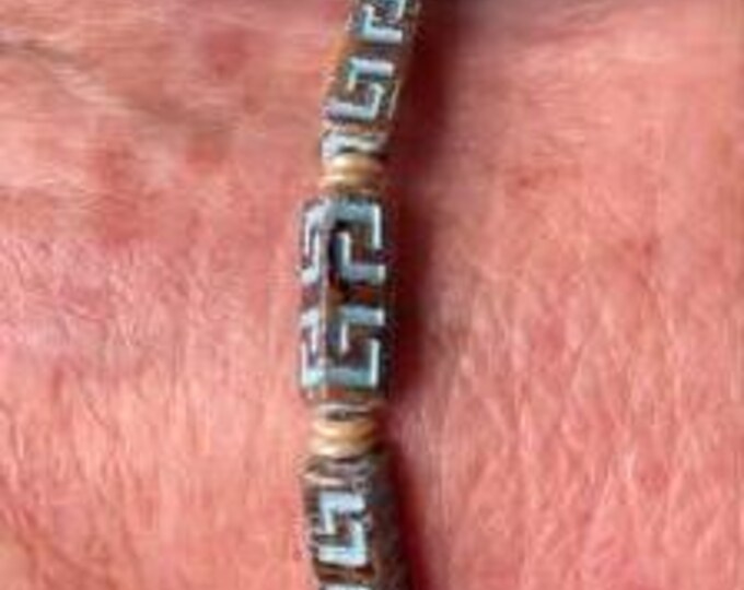 Aztec Hand Rune Celtic / Aztec Rune Stone Czech Glass Stretch Bracelet With Matching ...