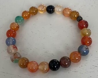 Multicolored Artisan Agate Gemstone Blend Stretch Bracelet - 8mm Beads