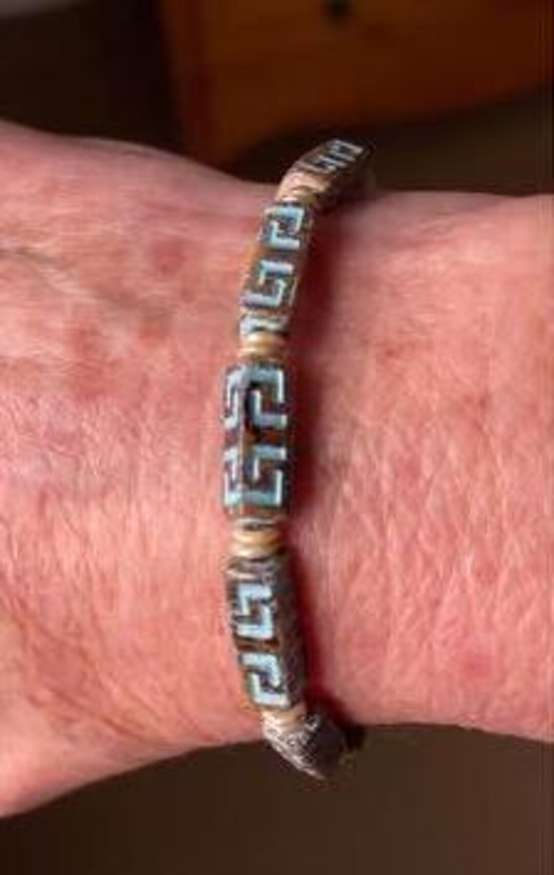 Aztec Hand Rune Celtic / Aztec Rune Stone Czech Glass Stretch Bracelet With Matching ...