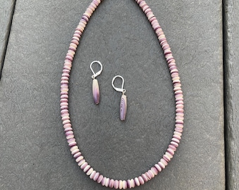 6mm 16"  Wampum Quahog Shell Choker / Necklace and 20x5mm Hairpipe Earrings, - Cape Cod Inspired Design