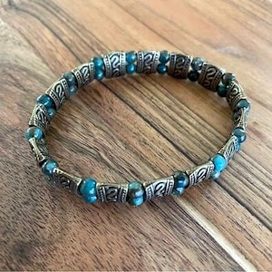 Blue Impression Jasper Gemstone and Brass Stretch Band