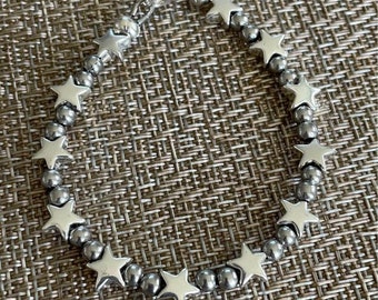 7” Silver Hematite Star / Stainless Bracelet