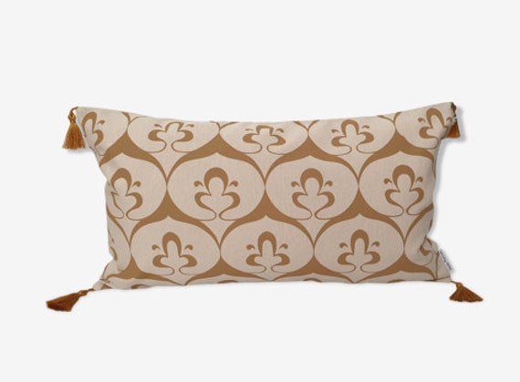 Housse de Coussin Ottoman Coton Imprimé Beige/Ocre Havane - 30 X 50