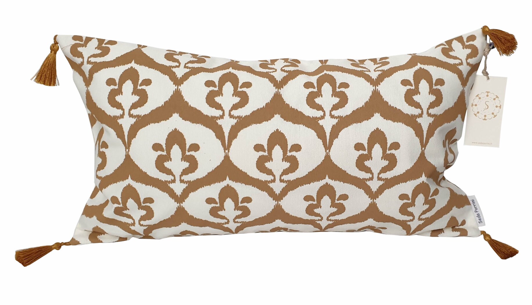 New Housse de Coussin Ottoman Style Ikat Blanc/Ocre Havane - 30 X 50 -Coussin Décoratif Pour Cadeau-