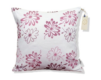 Purple floral cotton cushion cover printed by artist Seda Porrini. Cocooning decoration cushion. Perfect for your interiors.