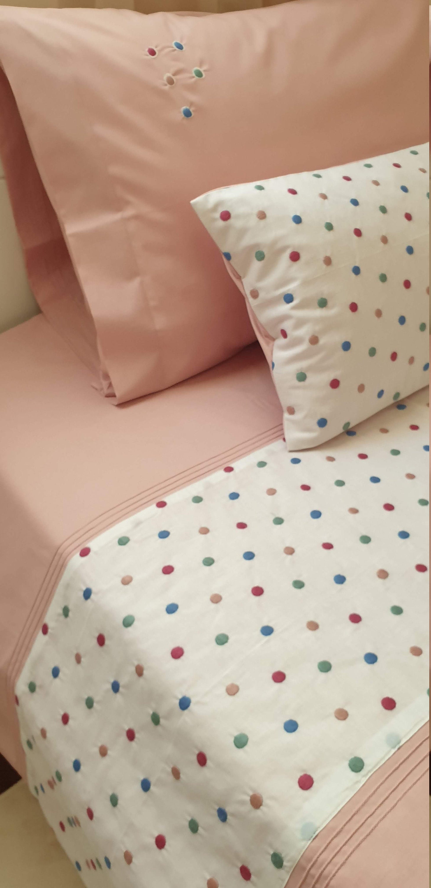 Parure de Lit en Percale Coton Pointillés - 140 X 200