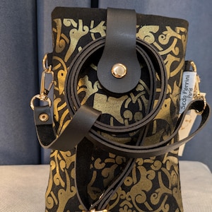 Bolsa étnica para teléfono de hombro negro/dorado, bolsa para teléfono