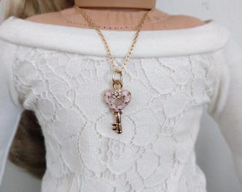 18 Inch Dill Pink Heart Key Charm Necklace