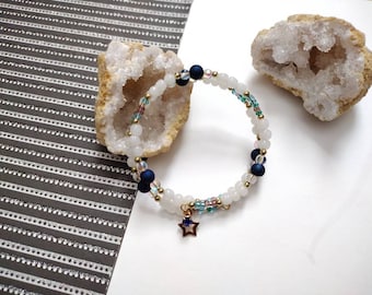 Blue Star Memory Wire Beaded Bracelet