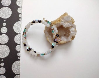 Purple Star Memory Wire Beaded Bracelet