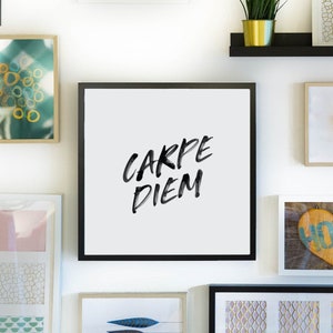 Carpe Diem Print. Watercolor Poster. Home Office Decor. Friend Gift. Black and White. Latin Phrase Poster. Modern Farmhouse. Minimal Decor.
