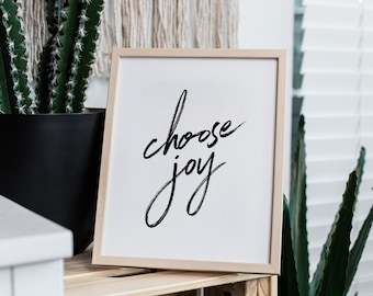Scegli Joy Art Print. Stampa positività scritta a mano. Arte cristiana. Arredamento da parete del soggiorno. Citazione ispirazionale. Poster biblico.