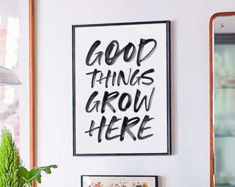 Good Things Grow Here Print. Watercolor Family Print. Garden Living Room Decor. Positivity. Modern Kids Room Art. Valentine&#39;s Day Gift.